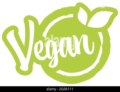 eps vector file modern green round stamp with leaves, white text vegan Stock Vector