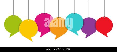 EPS 10 vector illustration of colored speech bubble hang tags isolated on white background with space for text Stock Vector