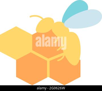 Honey bee and combs vector flat color icon Stock Vector