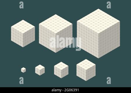 isometric cubes in set on dark background Stock Vector
