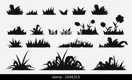 grass silhouettes in set isolated on white Stock Vector