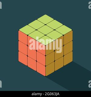 solved coloed rubiks cube in isometric view Stock Vector