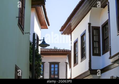 Ancient city of Kaleici Antalya,  traditional old buildings among historical castle. Stock Photo