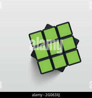 solved green realistic rubik cube on white Stock Vector