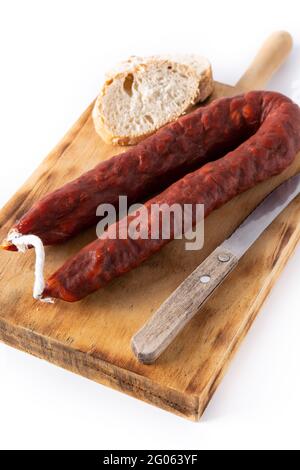 Spanish chorizo sausage isolated on white background Stock Photo