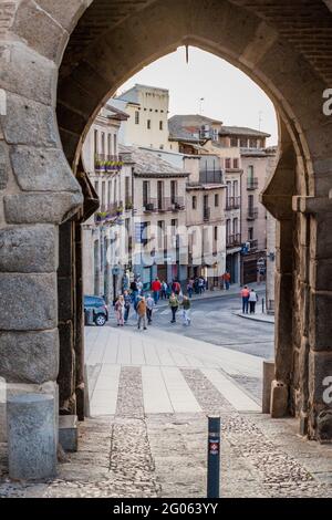 TOLEDO, SPAIN - OCTOBER 23, 2017:View through Puerta del Sol gate in Toledo, Spain Stock Photo