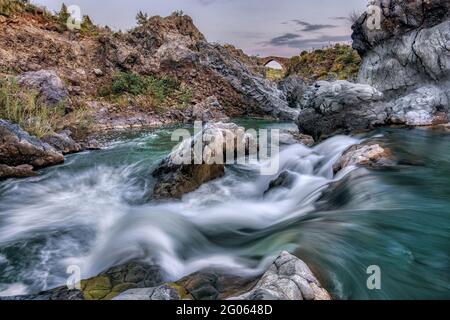 Simeto river near Ponte dei Saraceni bridge;Adrano, Sicily, Italy, Europe Stock Photo