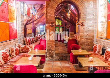 GRANADA, SPAIN - NOVEMBER 1, 2017: Interior of a teteria teahouse in Granada.