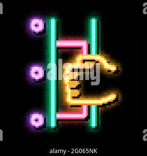 Hand Opens Refrigeration Door neon glow icon illustration Stock Vector
