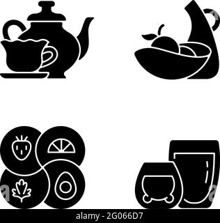 Trendy kitchenware black glyph icons set on white space Stock Vector