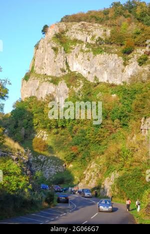 Road through Cheddar Gorge, Cheddar, Somerset, England, United Kingdom Stock Photo