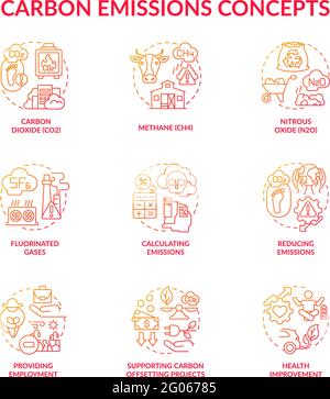 Carbon emissions concept icons set Stock Vector