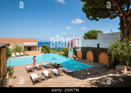 pool, Hotel Signum, Malfa, Salina island, Aeolian Islands, Sicily, Italy, Europe Stock Photo