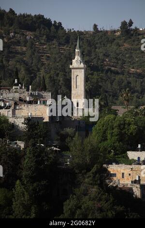 Catholic Church of St. John the Baptist where tradition says John the Baptist was born, Ein Karem, neighborhood of Jerusalem in the Judean Hills. Stock Photo