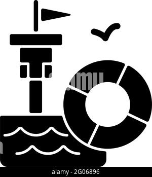 Lifeguarding training black glyph icon Stock Vector