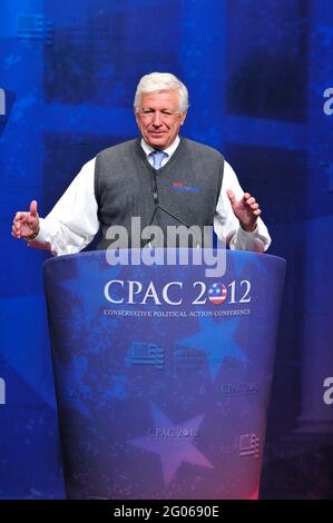 Foster Friess, Chairman, Friess Associates, introduces former United States Senator Rick Santorum (Republican of Pennsylvania), a candidate for the 2012 Republican Party nomination for President of the United States, at the 2012 CPAC Conference at the Marriott Wardman Park Hotel in Washington, D.C. on Friday, February 10, 2012..Credit: Ron Sachs / CNP/Sipa USA Stock Photo