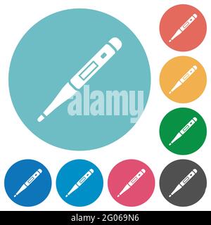 Digital thermometer flat white icons on round color backgrounds Stock Vector