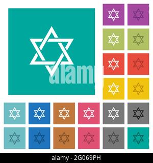 Star of David multi colored flat icons on plain square backgrounds. Included white and darker icon variations for hover or active effects. Stock Vector