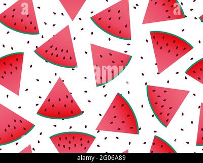 Watermelon slices seamless pattern. Triangular slices of watermelon with seeds isolated on white background. Design for promotional material, wallpape Stock Vector