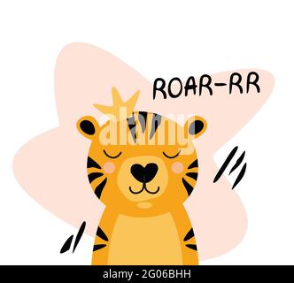 Cute tiger in flat style, for t-shirts, posters and prints for children. Vector Stock Vector