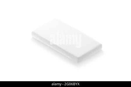 Blank white rectangle crib sheet mockup, side view, 3d rendering. Empty bed mattress for baby cot mock up, isolated. Clear soft bedding pillow for new Stock Photo