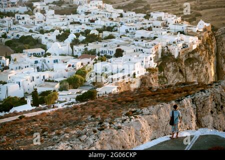 view of the town of Chora on Folegandros island, Cyclades, Aegean Sea, Greece, Europe Stock Photo