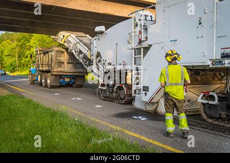 Highway milling highway repair maintenance Stock Photo