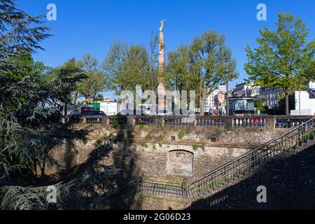 Europe, Luxembourg, Luxembourg City, Steps down to the Parcs de la Pétrusse below the Monument of Remembrance Stock Photo
