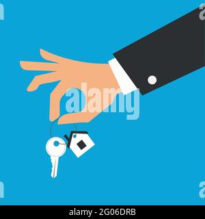 Vector real estate concept in flat style - hands giving keys - sell house. Vector illustration  Stock Vector