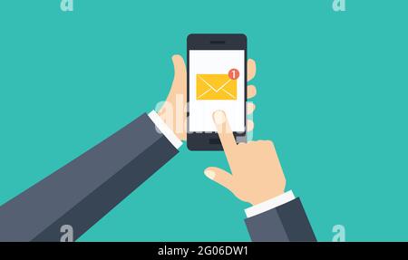 Smartphone with new message. Phone and envelope on screen. Flat style vector. Stock Vector