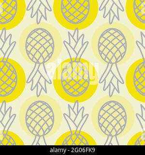 Tropical pineapple seamless pattern, cute summer background pineapple yellow gray, cute repeating pattern, design for fabric, textile print Stock Vector