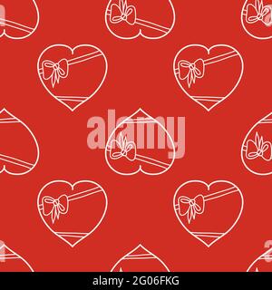 Gift heart shape seamless pattern, red background. Repeating design, gift wrap love romance, valentine's day. Vector illustration Stock Vector