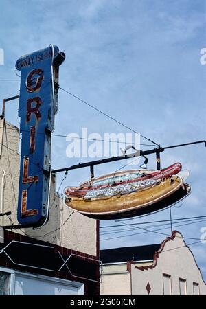 1980s America -  Coney Island Grill sign, Charlotte, North Carolina 1982 Stock Photo