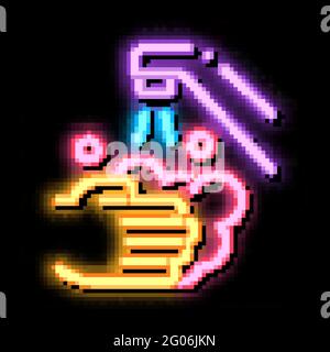 Hands Washing Water Tap neon glow icon illustration Stock Vector