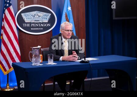 Reportage:  Acting Defense Secretary Chris Miller talks to Gold Star families in a video conference from the Pentagon, Washington, D.C., Jan. 4, 2021.