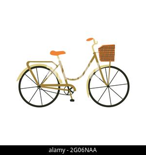 An elegant city bicycle with a basket. Colorful vector isolated illustration hand drawn. Bicycle day. Sports Equipment cycling transport Stock Vector
