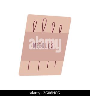 Case with sewing needles. Colorful vector illustration in hand drawn style isolated single. Sewing element Stock Vector
