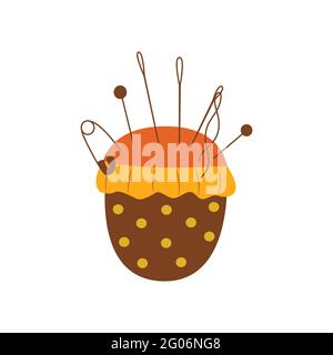 Needle pillow. Colorful vector illustration in hand drawn style isolated single. Sewing tool soft. Needlework hobby Stock Vector