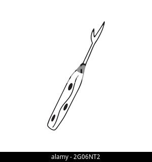 Seam ripper tool. Black and white vector illustration in doodle style isolated single Stock Vector