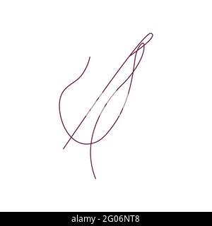 Needle and thread. Colorful vector illustration in hand drawn style isolated single. Sewing element Stock Vector
