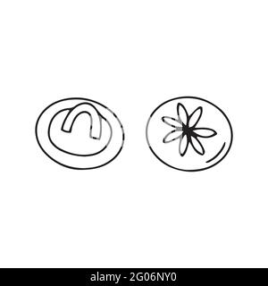 Round small buttons with flower pattern. Black and white vector illustration in doodle style isolated. Sewing element, decoration accessory for clothi Stock Vector