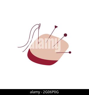 Needle pillow. Colorful vector illustration in hand drawn style isolated single. Sewing tool soft. Needlework hobby Stock Vector