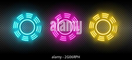 Sun blue, pink and yellow neon vector icon set Stock Vector