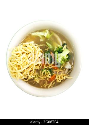 Noodles with Pork in Gravy Sauce with Crispy Rice Noodle on white background Stock Photo