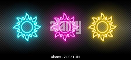 Sun blue, pink and yellow neon vector icon set Stock Vector