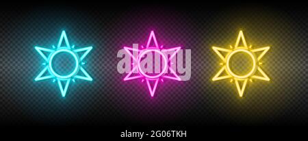 Sun blue, pink and yellow neon vector icon set Stock Vector