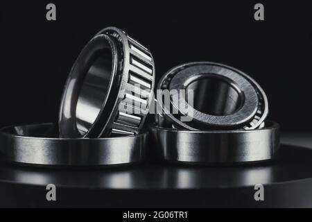 Two new car bearings on a black background close up Stock Photo
