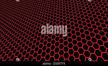 background hexagon pattern abstract background black and red panorama 3D illustration Stock Vector