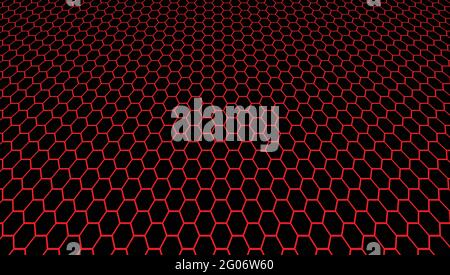 background hexagon pattern abstract background black and red panorama 3D illustration Stock Vector