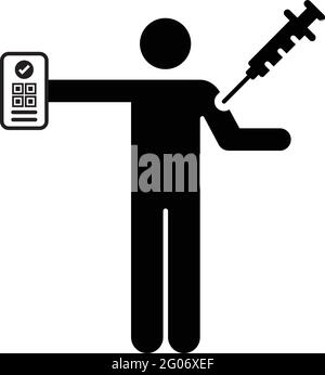 Vaccine card icon vector with male pictogram symbol for medical and healthcare covid certificate in a glyph illustration Stock Vector